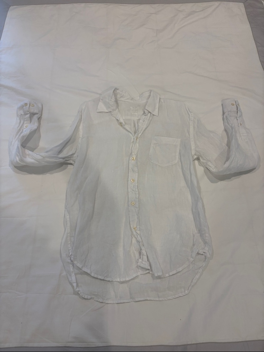 120%LINO White Linen Button-Down Shirt